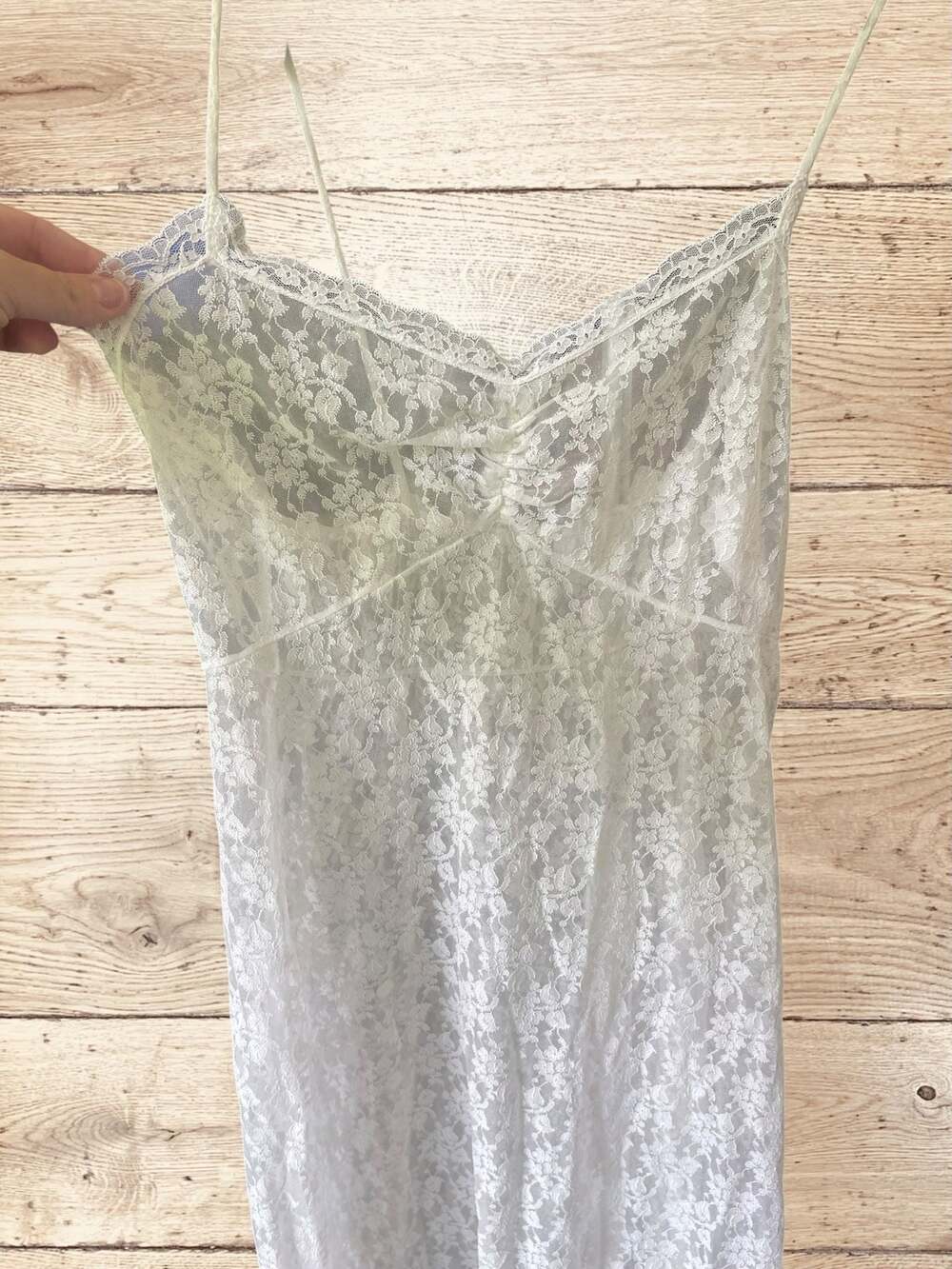 Vintage floral Lace Slip Dress White M Coquette Fairycore Sheer Maxi - Picture 4 of 12